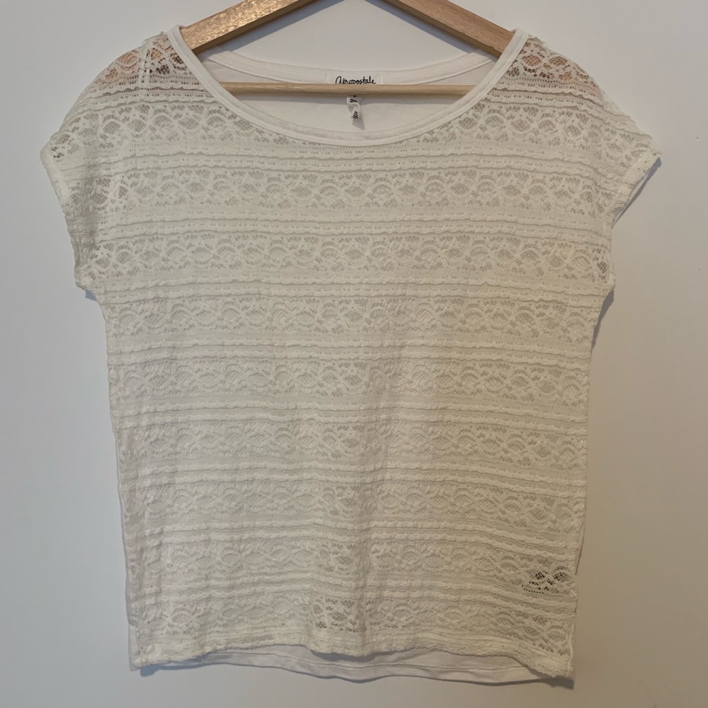 Super Cute Front Lace White Short Sleeve Top